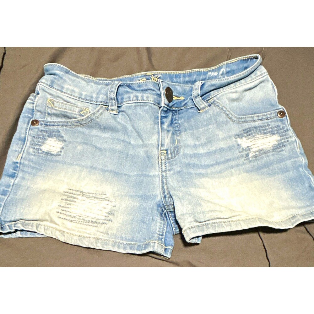 Justice Girls: Light Wash Blue Denim Distressed Cut-Off Shorts-Size 10